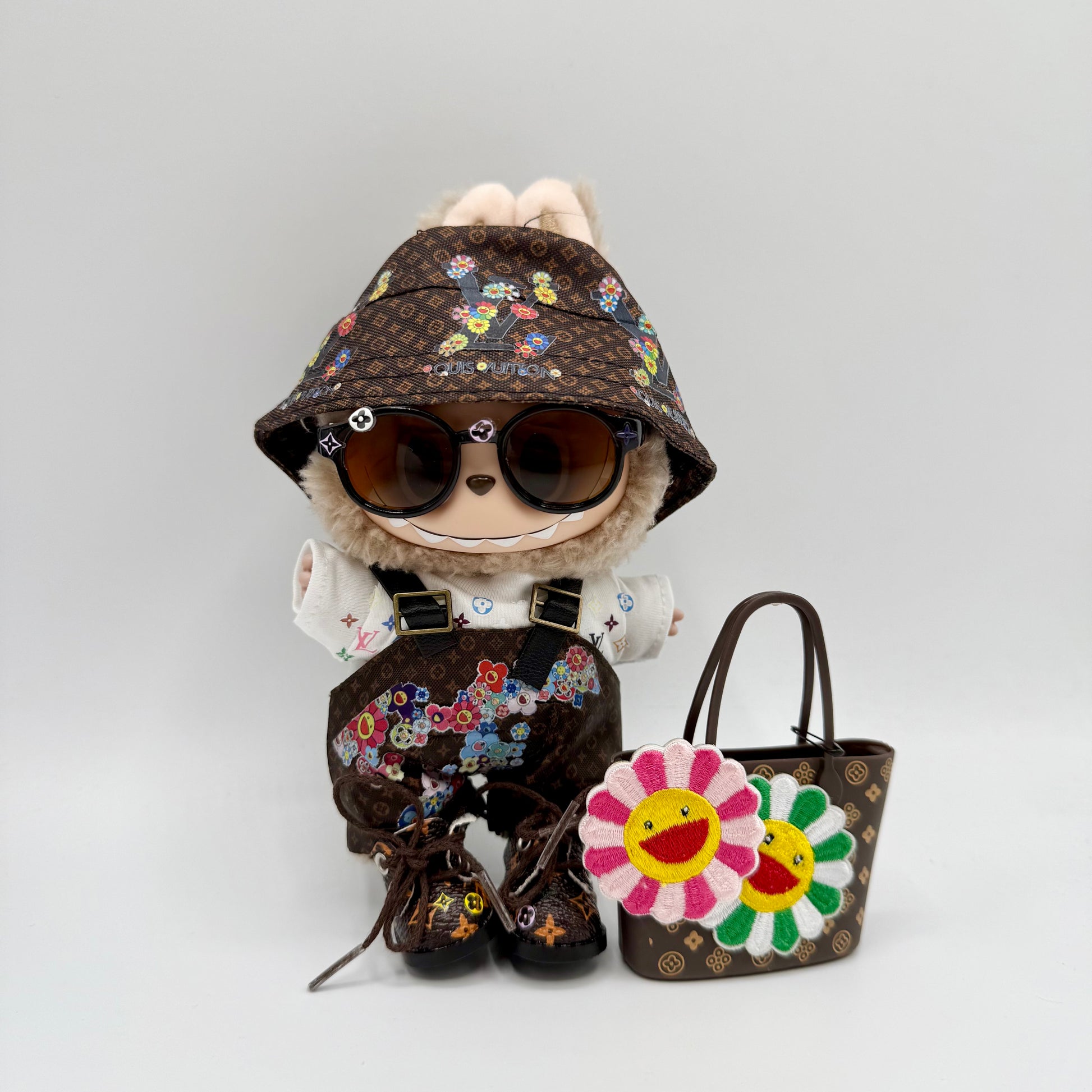 Labubu Brown Murakami x Louis Vuitton Floral Streetwear Full Set outfit