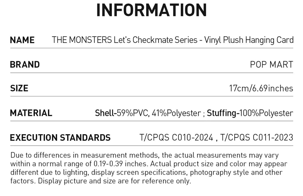 Authentic THE MONSTERS Let's Checkmate Series-Vinyl Plush Hanging Card