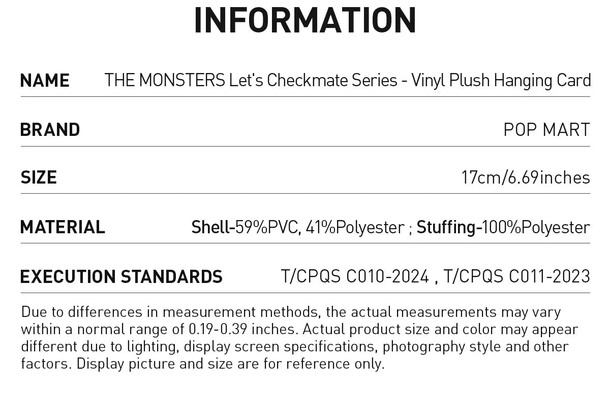 Authentic THE MONSTERS Let's Checkmate Series-Vinyl Plush Hanging Card
