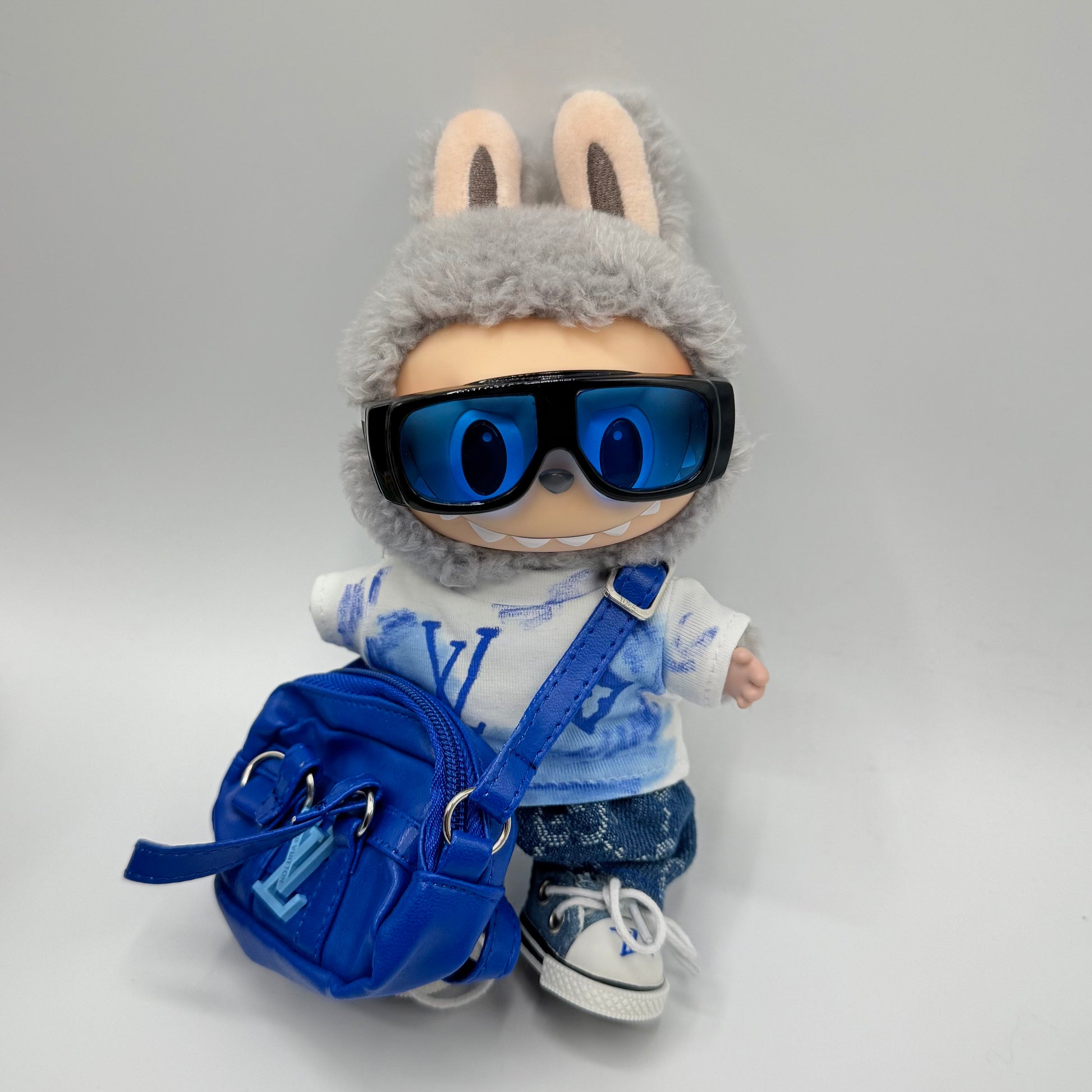 Labubu outfit, Labubu hoodie, Labubu blue outfit, Labubu bag, Labubu denim, Labubu 4 inch, Labubu 5 inch, Labubu doll clothing, streetwear doll outfit, designer doll clothes

