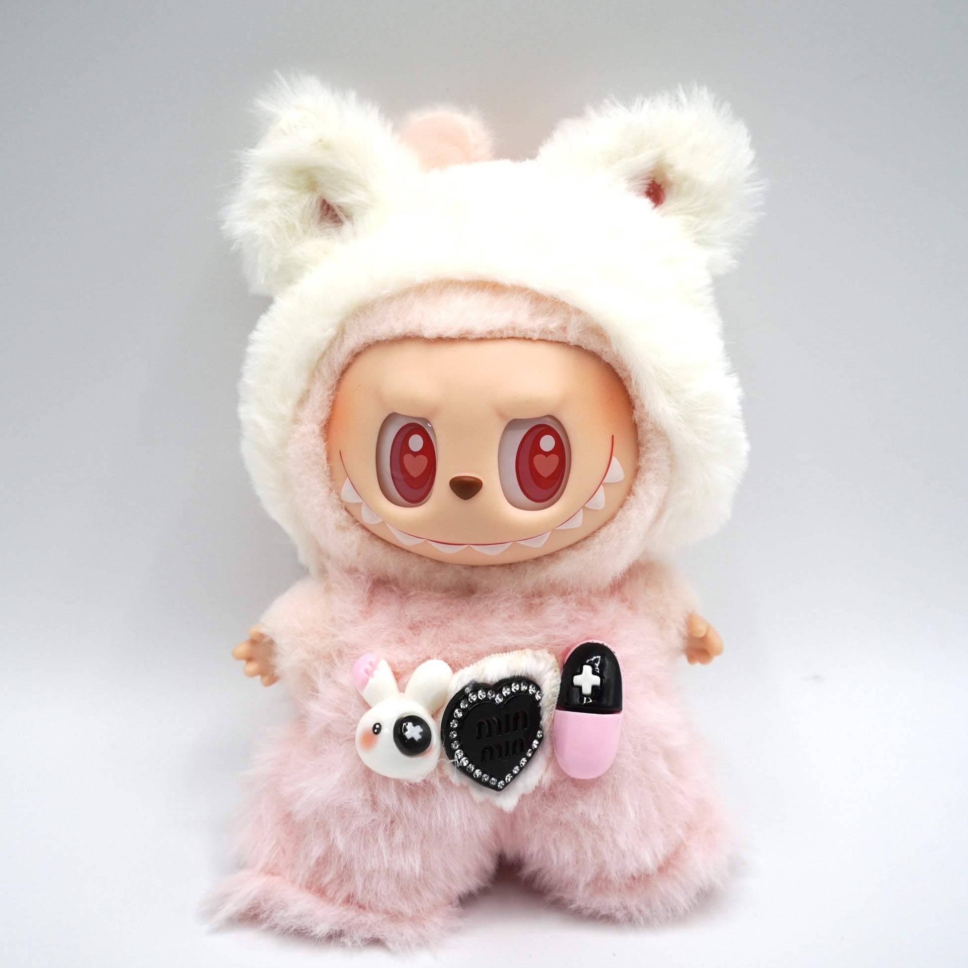 Labubu MiuMiu Plush White & Pink Kitty Costume Outfit