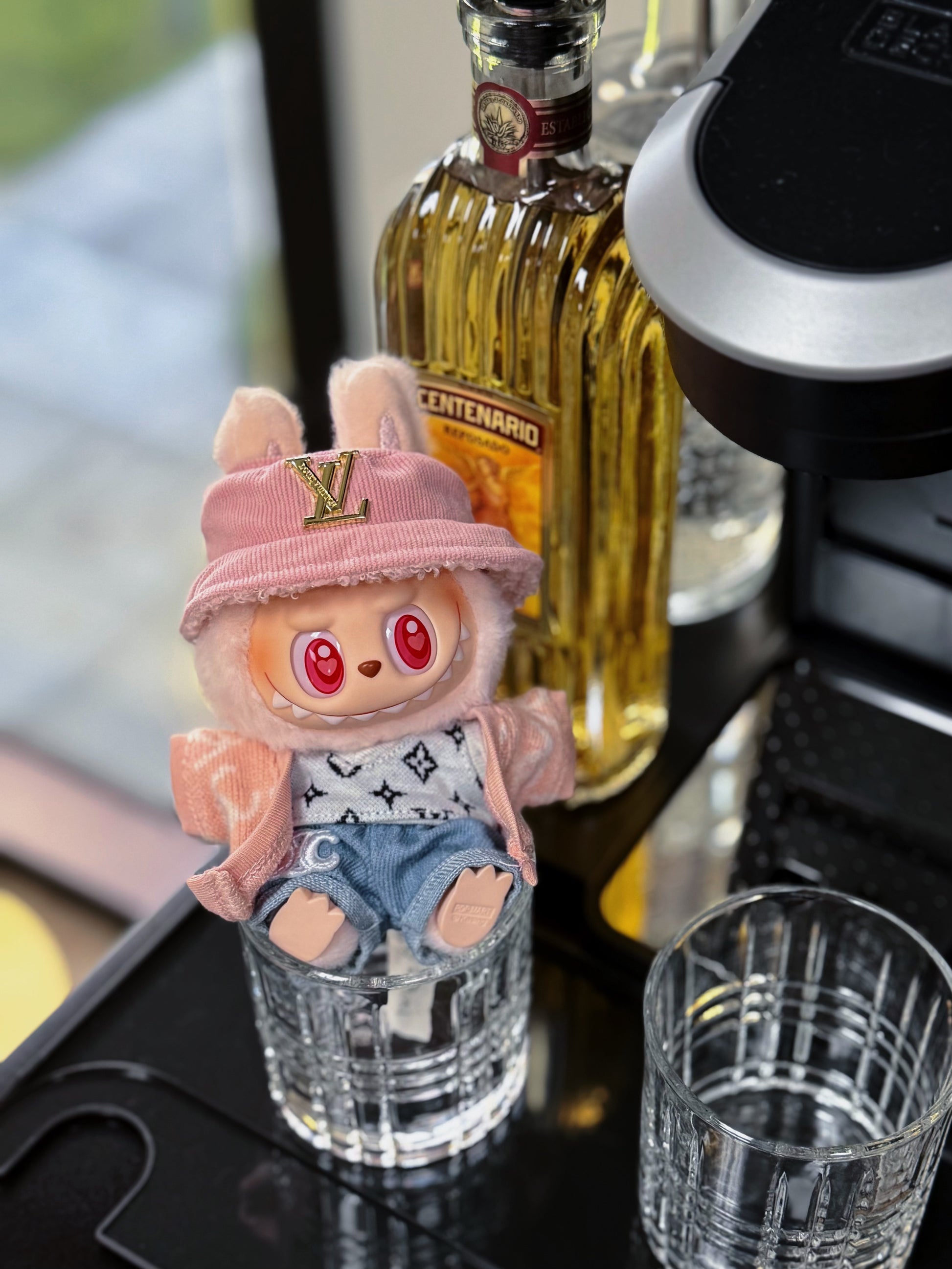Labubu Pink LV Style Bucket Hat & Cardigan Outfit Set for 4-5 Inch Dolls (Doll Not Included)