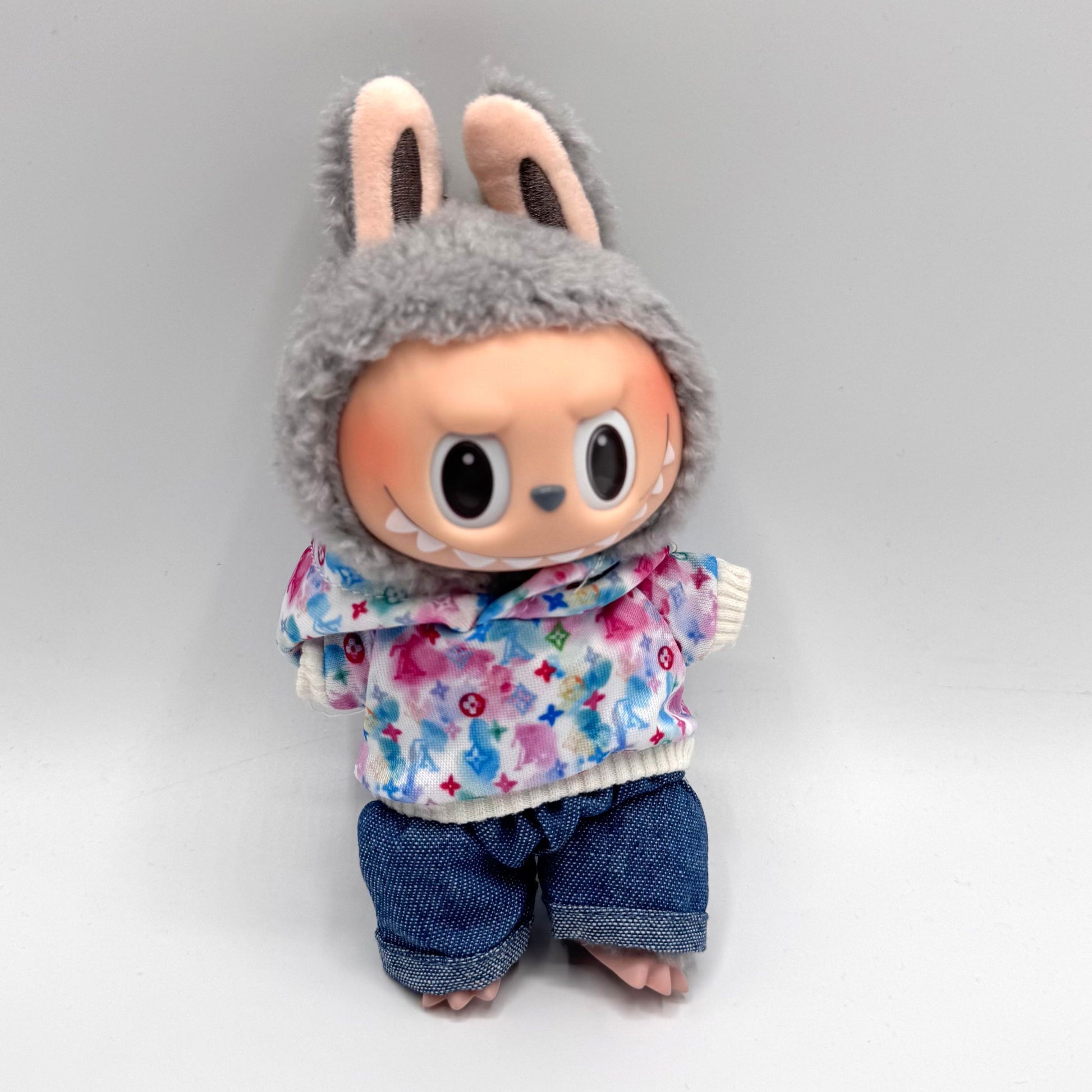 Labubu LV Hoodie & Denim Street Outfit Set (Doll Not Included)