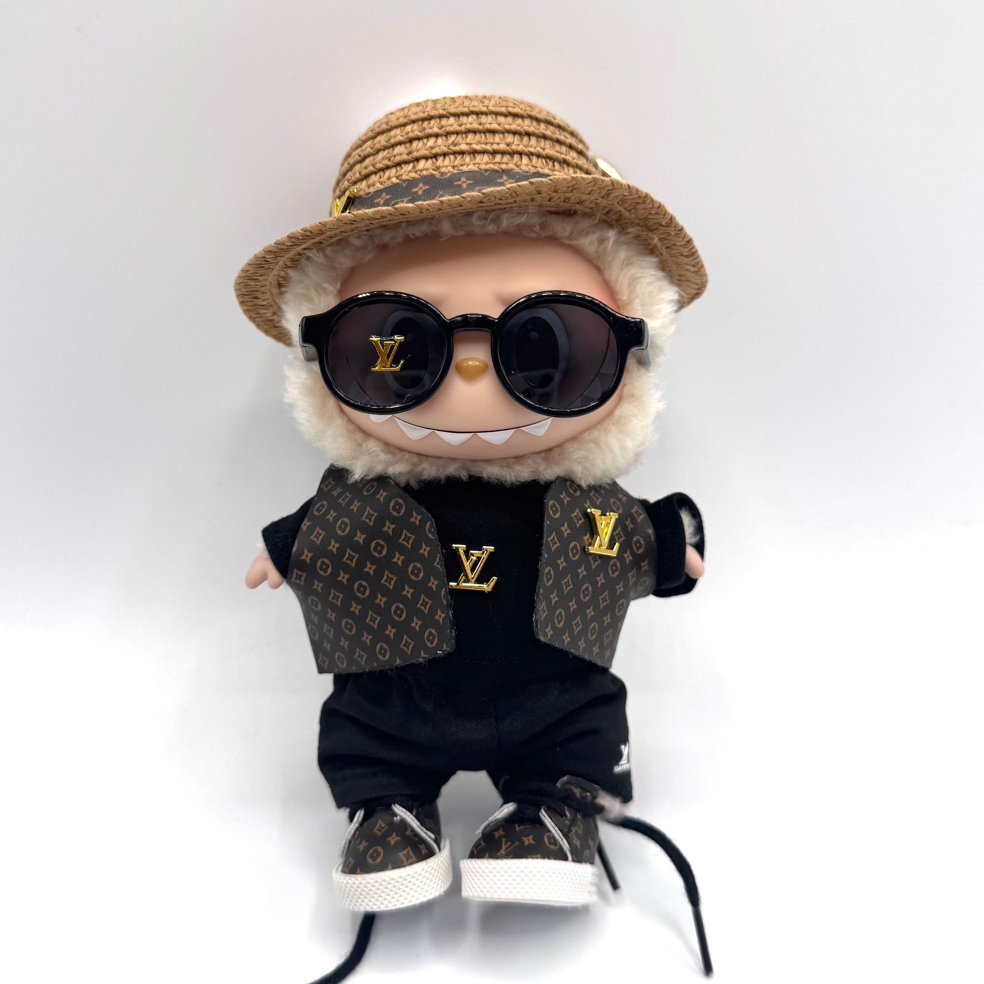 Labubu LV Monogram Streetwear Set with Shades & Straw Hat (Doll Not Included)