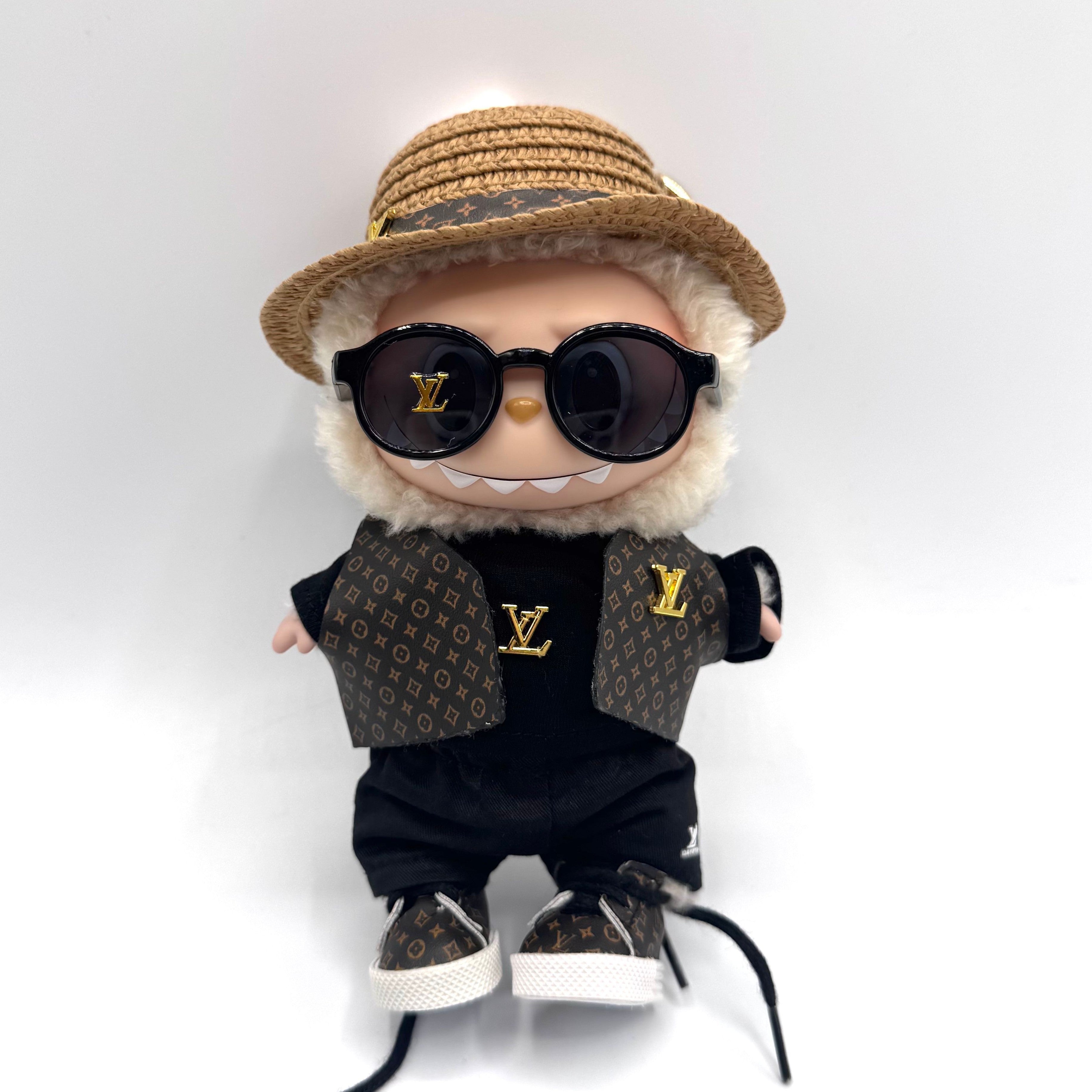 Labubu LV Monogram Streetwear Set with Shades & Straw Hat (Doll Not Included)