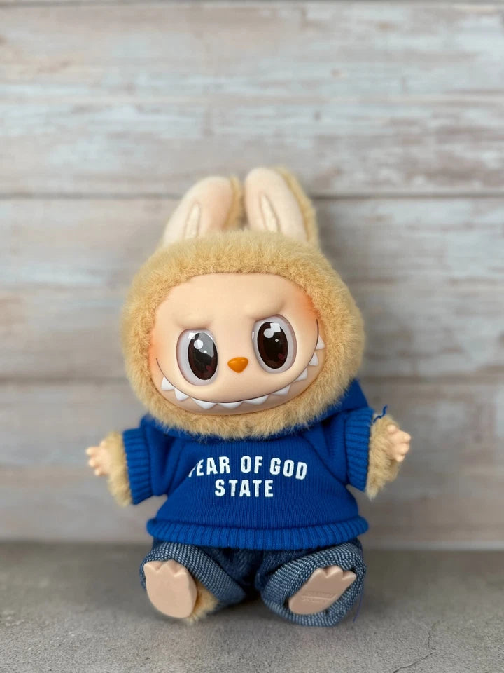Labubu Doll Clothing Outfit Set -Blue FOG -Inspired 2-Piece Hoodie & Shorts